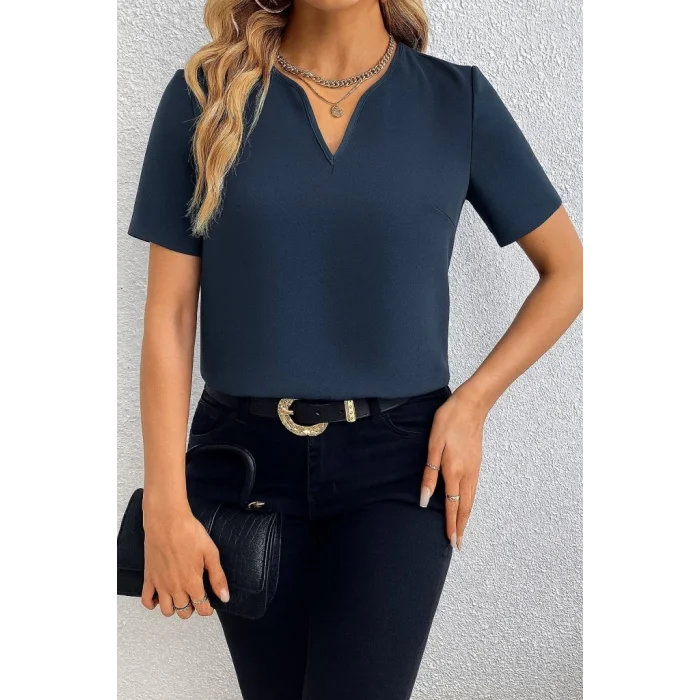 Kadın Kısa Kollu V Yakalı Ithal Krep Elbise