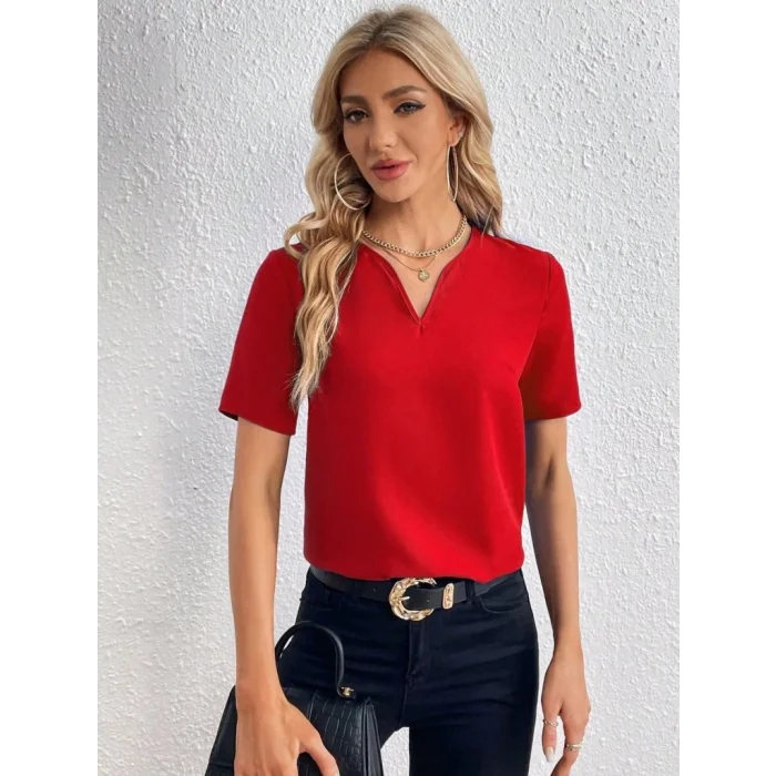 Kadın Kısa Kollu V Yakalı Ithal Krep Elbise