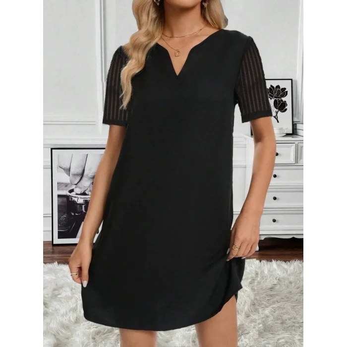 Kadın Kısa Kollu V Yakalı Kısa Janjan Krep Elbise