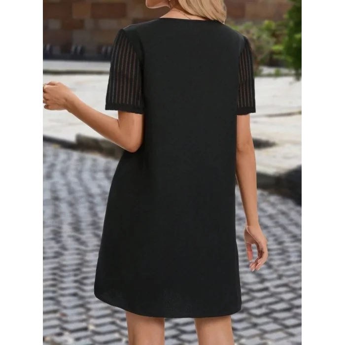 Kadın Kısa Kollu V Yakalı Kısa Janjan Krep Elbise