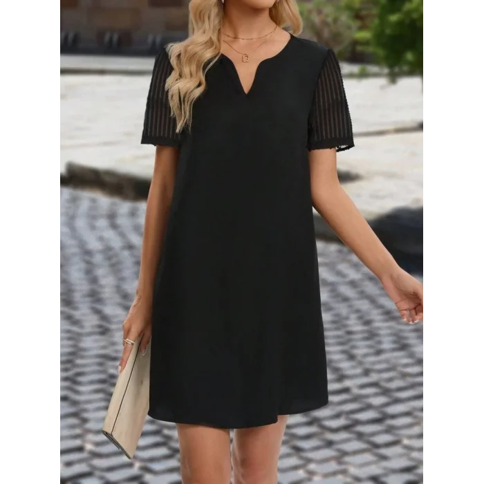 Kadın Kısa Kollu V Yakalı Kısa Janjan Krep Elbise