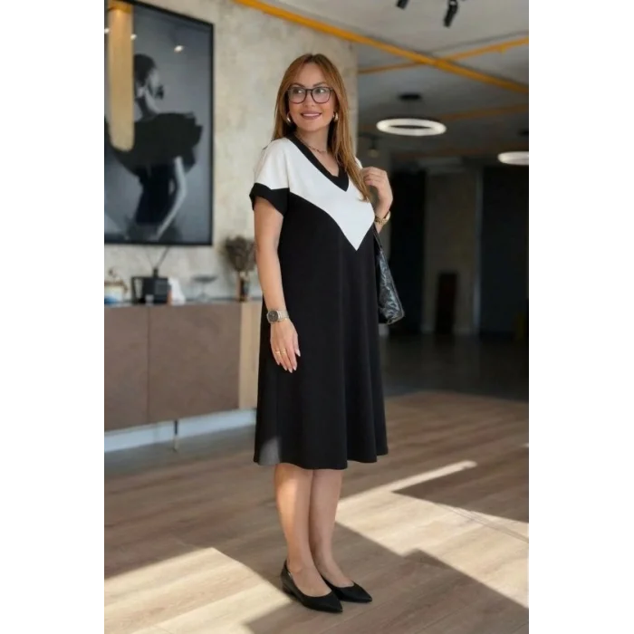 Kadın Kısa Kollu V Yakalı Kısa Modal Elbise