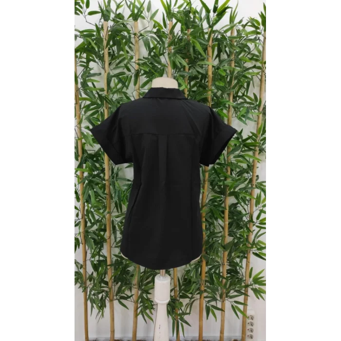 Kadın Kısa Kollu V Yakalı önden Düğmeli Dokuma Gömlek