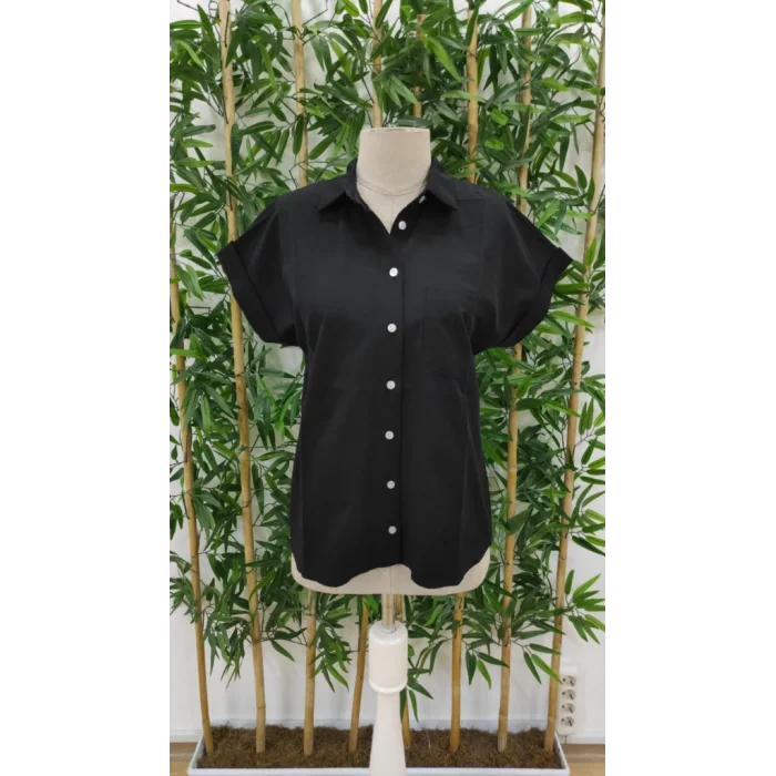 Kadın Kısa Kollu V Yakalı önden Düğmeli Dokuma Gömlek