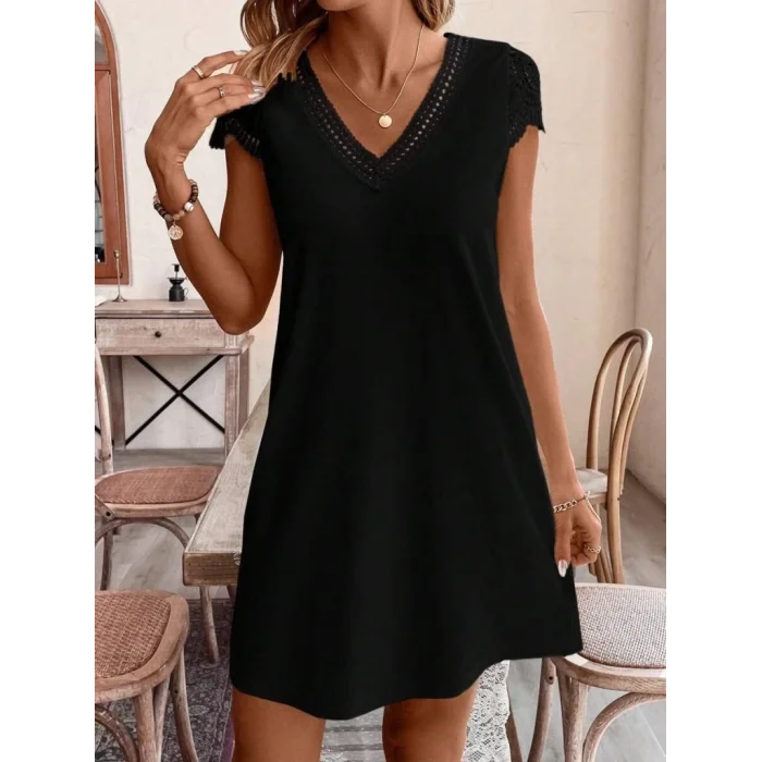 Kadın Kısa Kollu V Yakalı Viskon Elbise