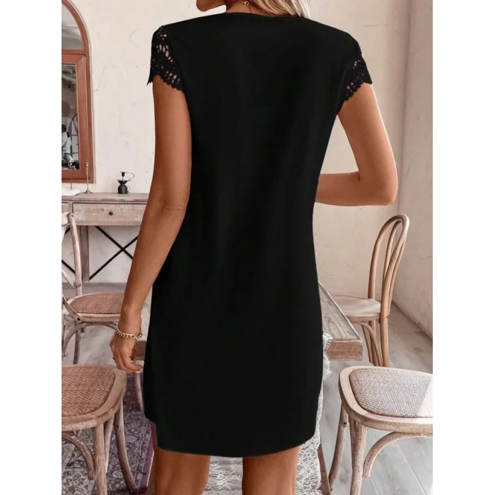 Kadın Kısa Kollu V Yakalı Viskon Elbise