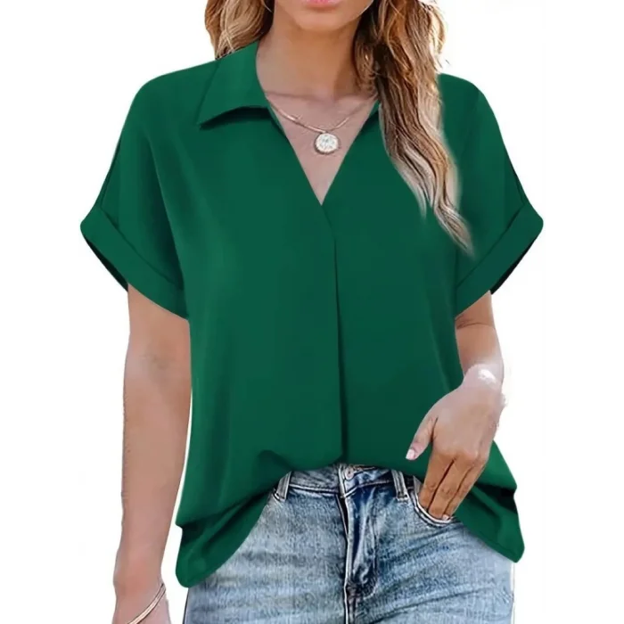 Kadın Kısa Kollu Yakalı Uzun Sandy Bluz