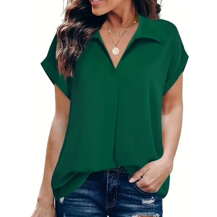 Kadın Kısa Kollu Yakalı Uzun Sandy Bluz