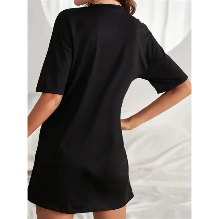 Kadın Kısa Kollu Yazı Baskılı Basic Mini Elbise