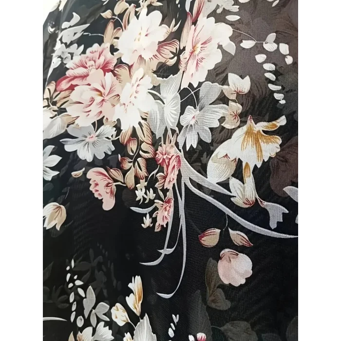 Kadın Kısa Kollu Yuvarlak Yaka çiçek Baskılı Asimetrik Kesim şifon Bluz