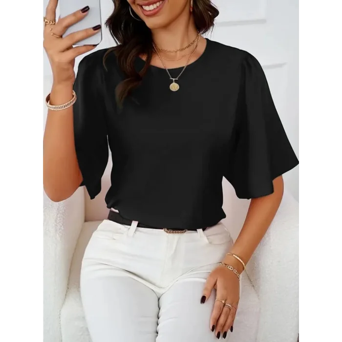 Kadın Kısa Kollu Yuvarlak Yaka Sandy Bluz