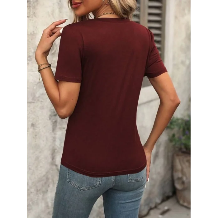 Kadın Kollu V Yakalı Omuzlarda çizgi Detaylı Viskon Bluz