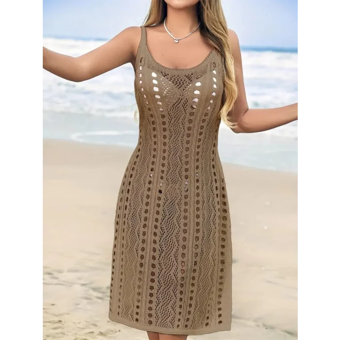 Kadın Kolsuz Askılı Yan Yırtmaç Detay Triko Midi Boy Elbise