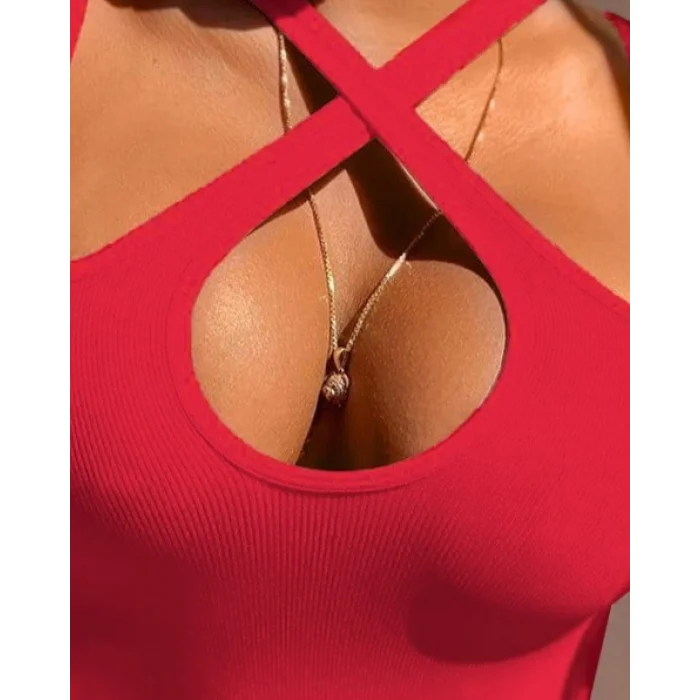 Kadın Kolsuz Boyundan çapraz Geçirmeli Göğüs Damla Detay Kaşkorse Bluz