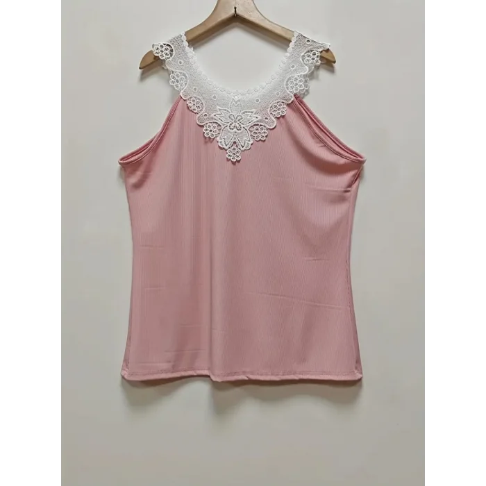 Kadın Kolsuz Dantel Yaka Kaşkorse Bluz