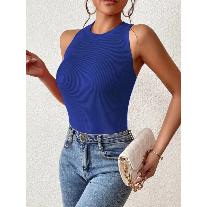 Kadın Kolsuz Sırt çapraz Detay Triko Bluz