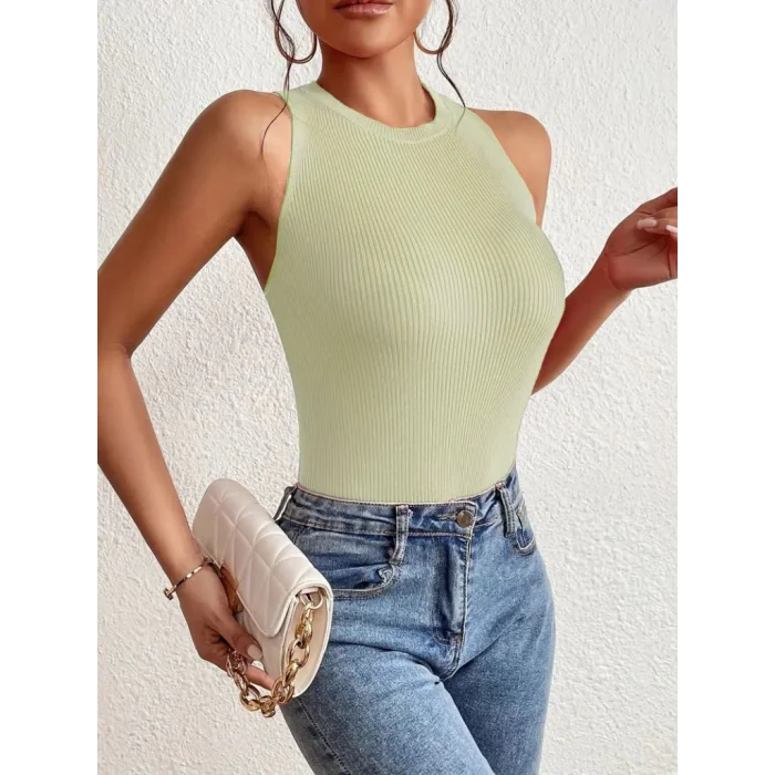 Kadın Kolsuz Sırt çapraz Detay Triko Bluz