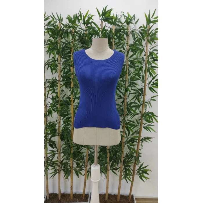 Kadın Kolsuz Sırt çapraz Detay Triko Bluz