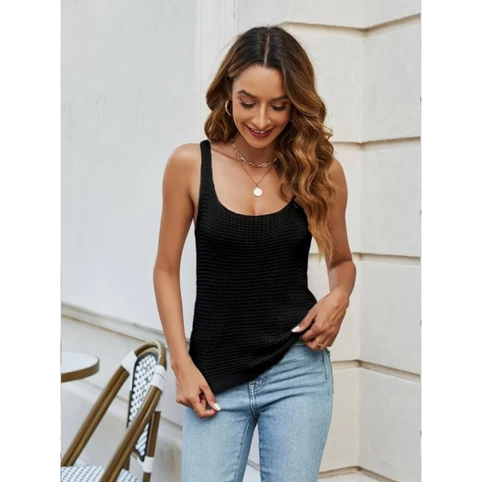 Kadın Kolsuz U Yaka Askılı Triko Bluz