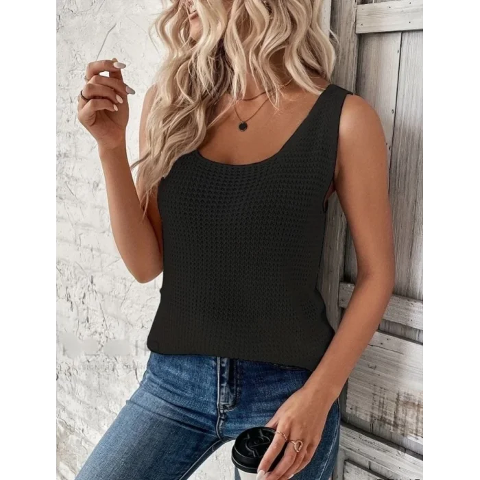 Kadın Kolsuz Yuvarlak Yaka Triko Bluz