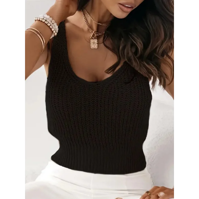 Kadın Kolsuz Yuvarlak Yaka Triko Bluz