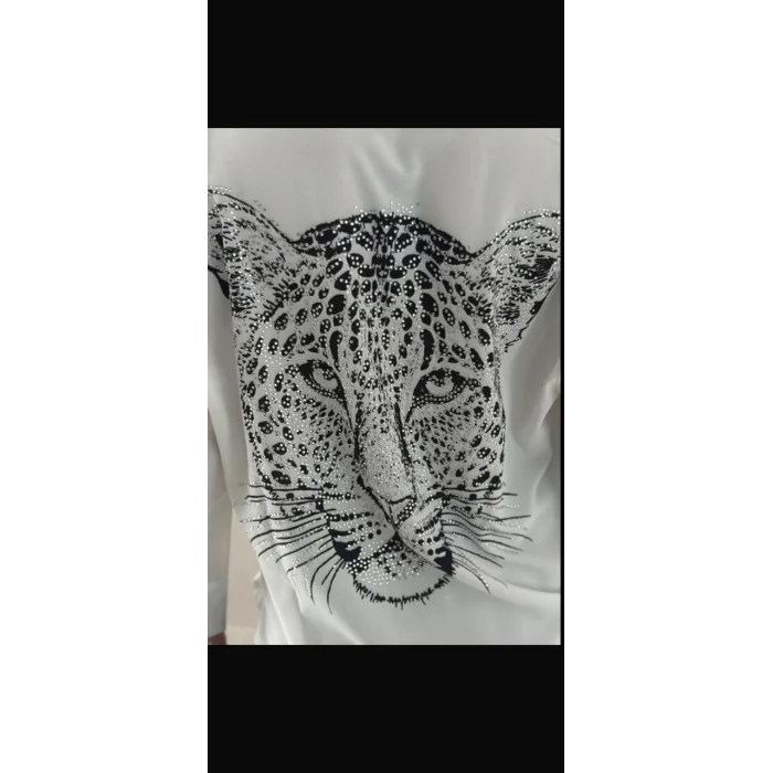 Kadın Leopar Baskılı Taş Işlemeli Jessica Kumaş Gömlek