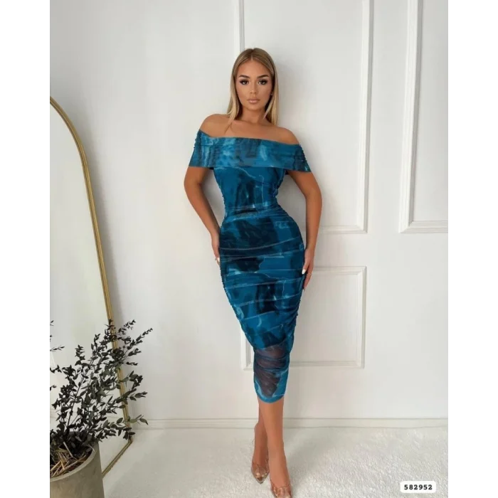 Kadın Madonna Yaka Tül Elbise