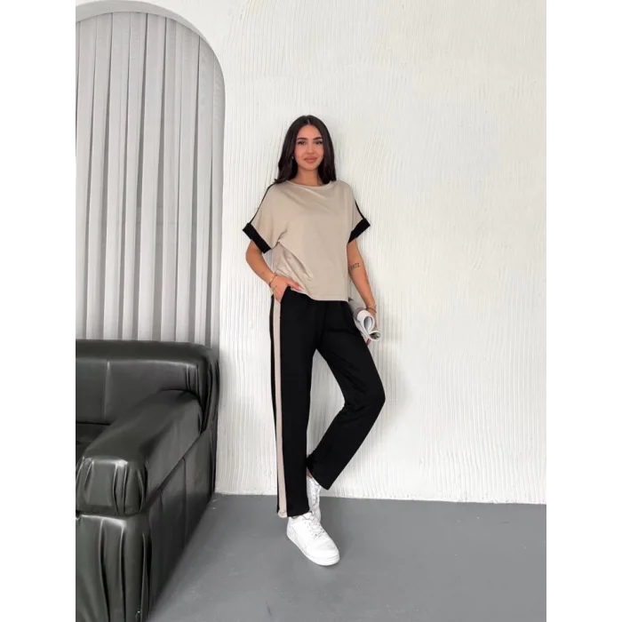 Kadın Modal Dokulu Kumaş Yanı şeritli Takım