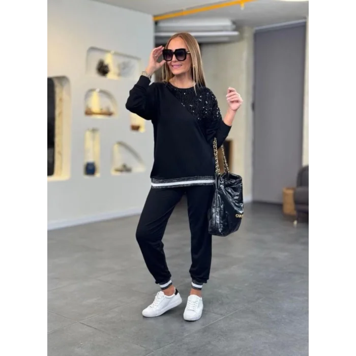 Kadın Modal Kumaş Payetli Sim Ve Ribanalı Detay Ikili Takım