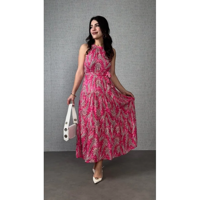 Kadın Omuzlardan Açık Boyundan Geçmeli Desenli Süprem Bluz