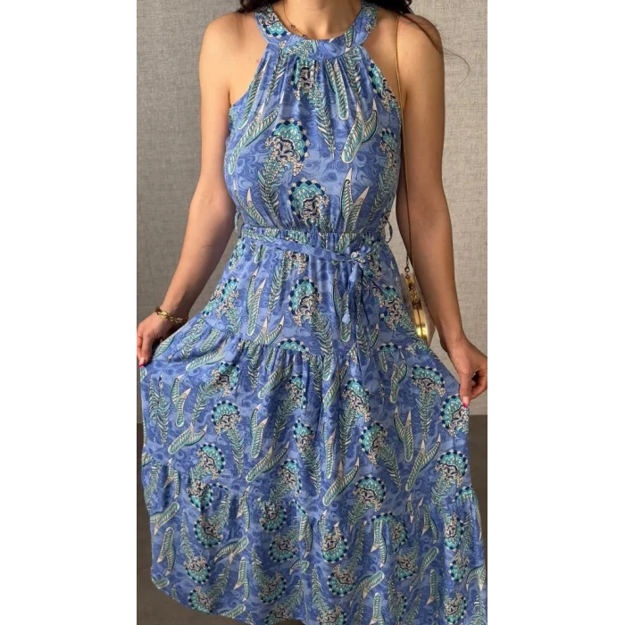 Kadın Omuzlardan Açık Boyundan Geçmeli Desenli Süprem Bluz