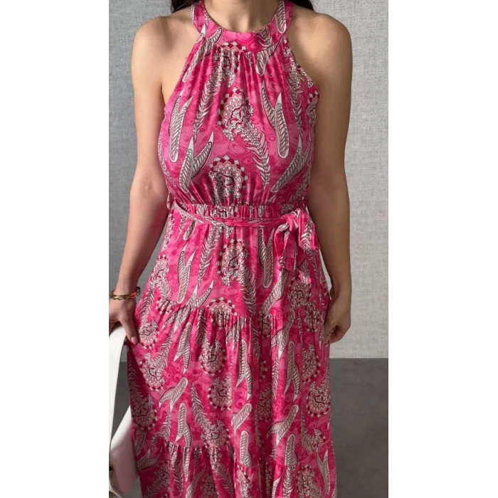 Kadın Omuzlardan Açık Boyundan Geçmeli Desenli Süprem Bluz