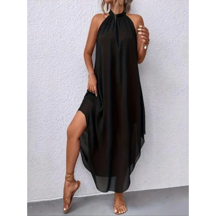 Kadın Omuzlardan Açık Daire Yakalı Astarlı şifon Elbise