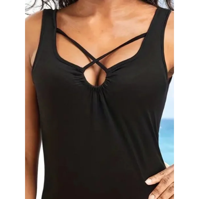 Kadın önden çapraz Detay şerit Askılı Viskon Bluz