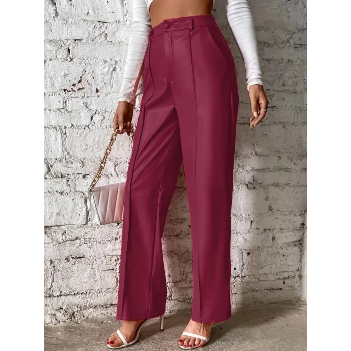 Kadın önden Fermuarlı Cepli Geniş Kesim Lame Deri Pantolon