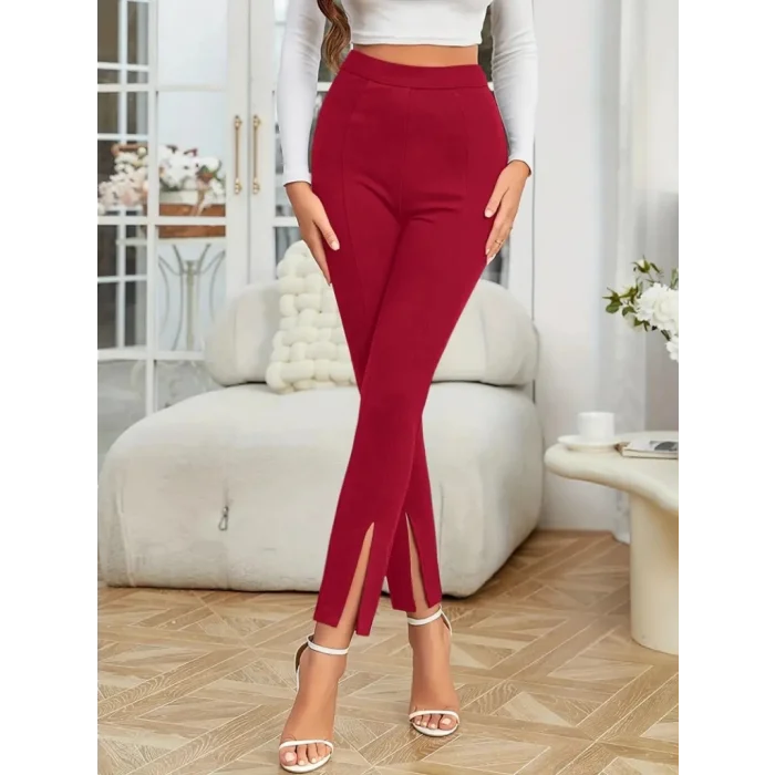 Kadın önden Yırtmaçlı Yüksek Bel Ithal Krep Pantolon