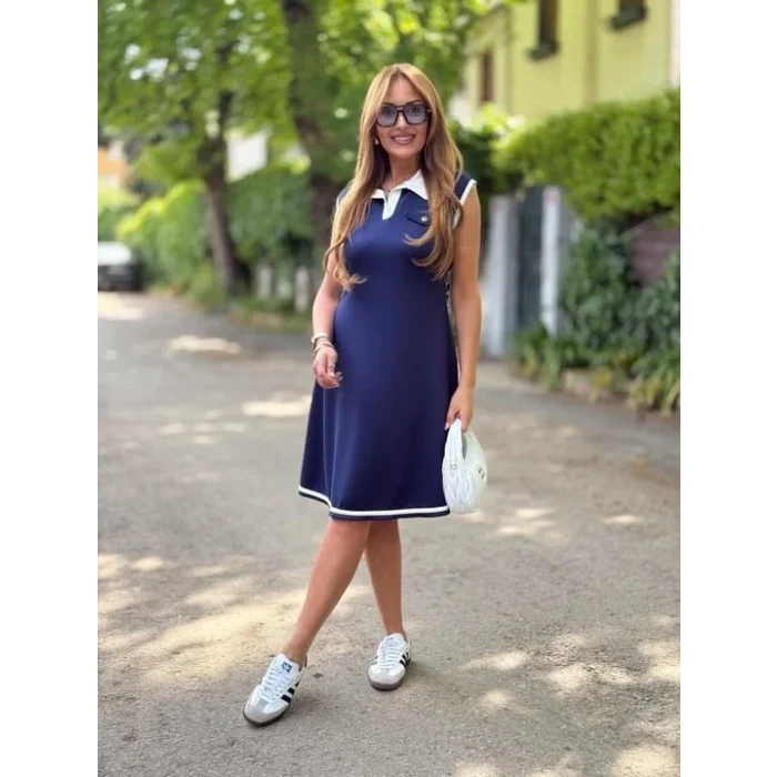 Kadın Ribana Detaylı Sıfır Kol Midi Boy Elbise