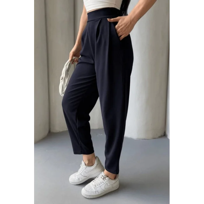 Kadın Scuba Krep Likralı Yan Fermuarlı Lastikli Harem Pantolon