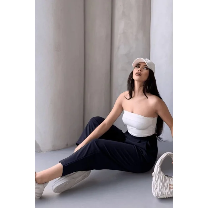 Kadın Scuba Krep Likralı Yan Fermuarlı Lastikli Harem Pantolon