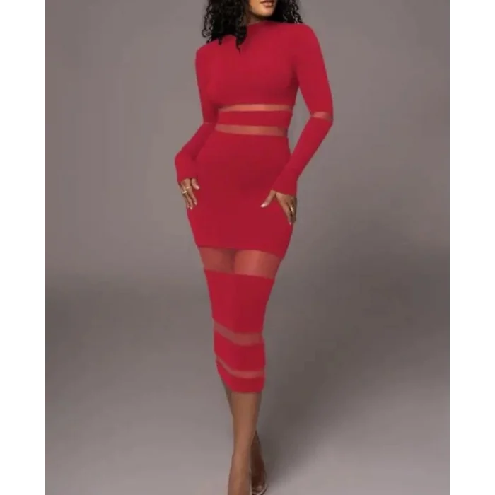 Kadın şerit Transparan Detay Fırsat ürün Midi Boy Elbise