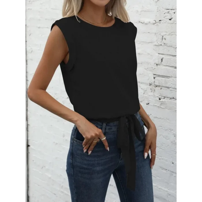 Kadın Sıfır Kol Etek Ucu Bağlama Detay Ithal Krep Bluz