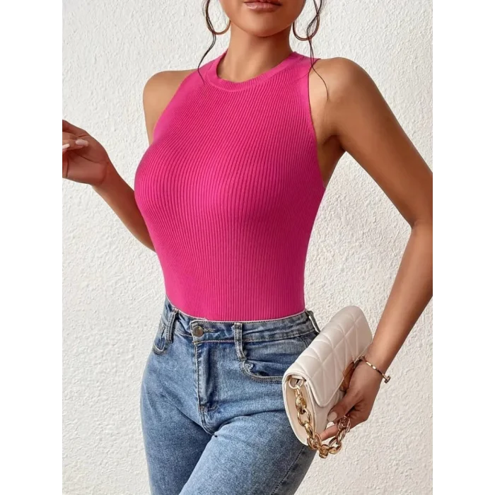 Kadın Sıfır Kol Sırt çapraz Detay Triko Bluz