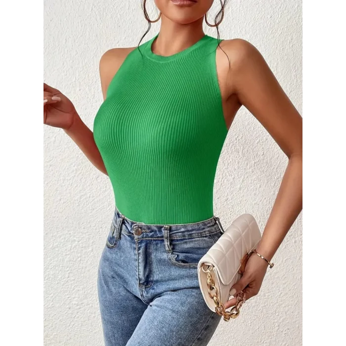 Kadın Sıfır Kol Sırt çapraz Detay Triko Bluz