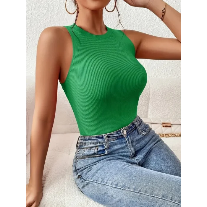 Kadın Sıfır Kol Sırt çapraz Detay Triko Bluz