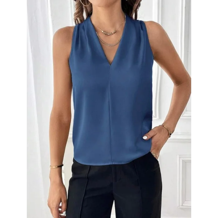 Kadın Sıfır Kol V Yaka Viskon Kumaş Bluz