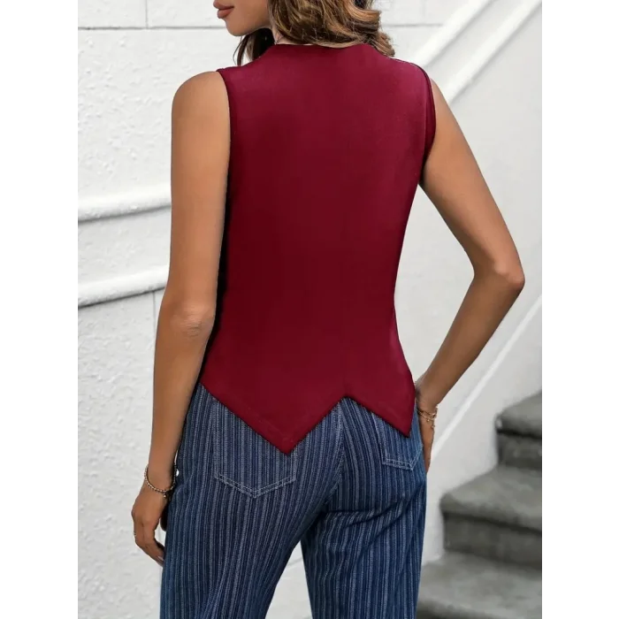 Kadın Sıfır Kollu V Yakalı önden Düğmeli Atlas Yelek