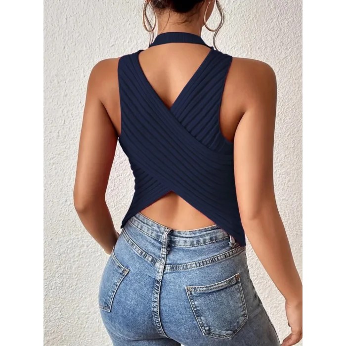 Kadın Sırt çapraz Detay Triko Bluz