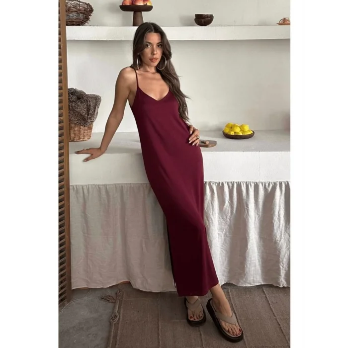 Kadın Siyah Asansör Askılı Çift Yırtmaçlı Helen Elbise