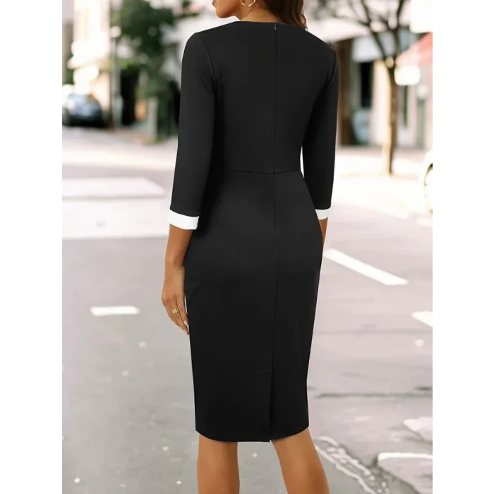 Kadın Truvakar Kol çift Renkli Düğmeli Kısa Ithal Krep Elbise