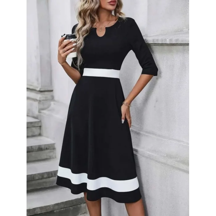 Kadın Truvakar Kol V Yakalı Janjan Krep Midi Elbise